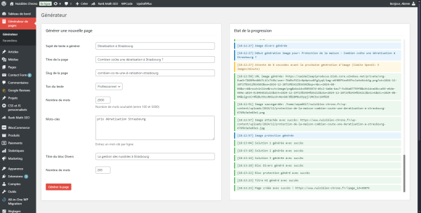 Création d'un plugin WordPress sur mesure pour générer des pages avec ChatGPT.